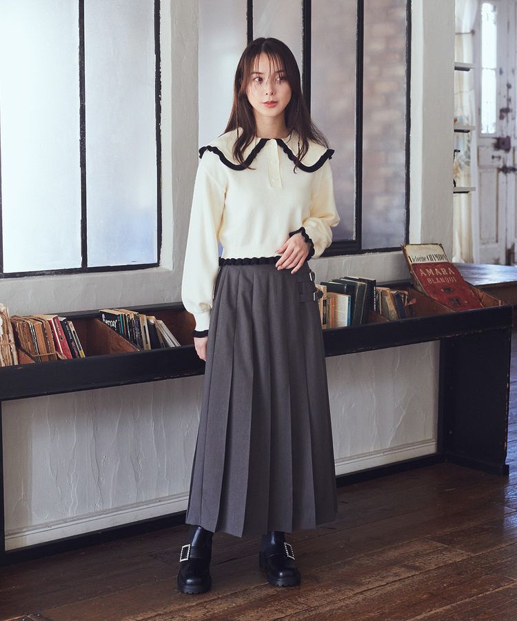 earth music&ecology「配色フリルカラーニットプルオーバー」|ニット・セーター|