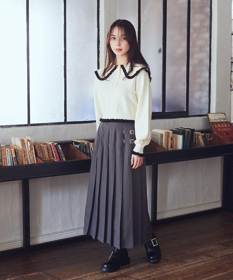 earth music&ecology「配色フリルカラーニットプルオーバー」|ニット・セーター|