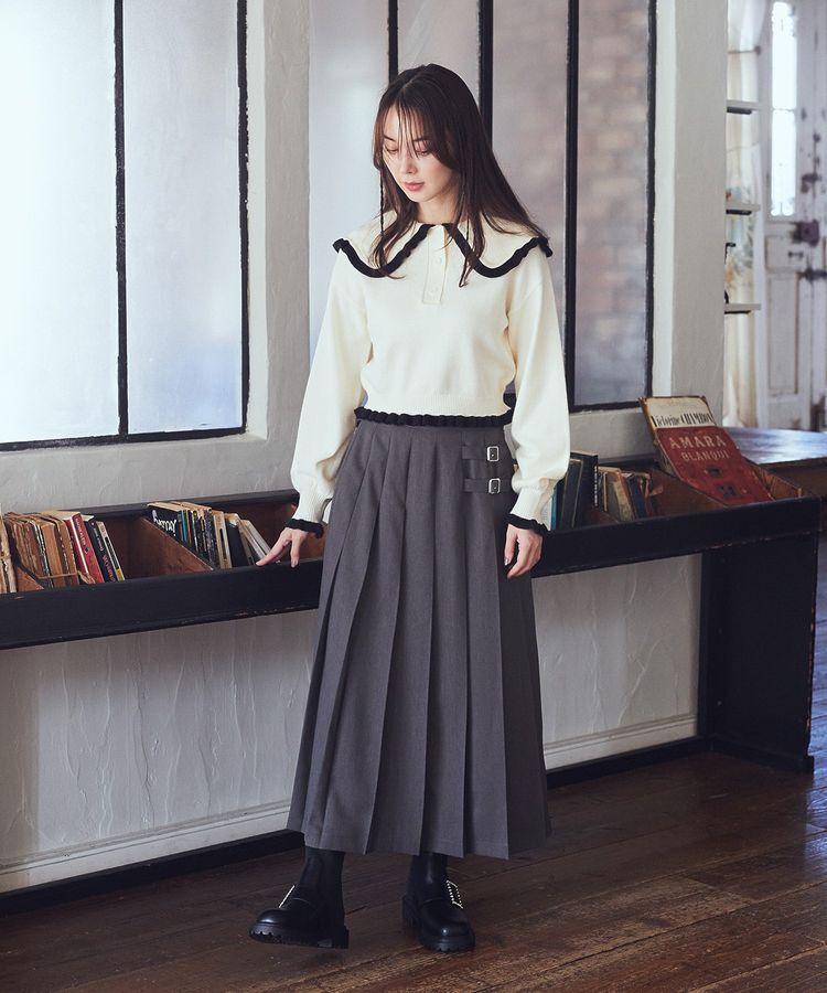 earth music&ecology「配色フリルカラーニットプルオーバー」|ニット・セーター|