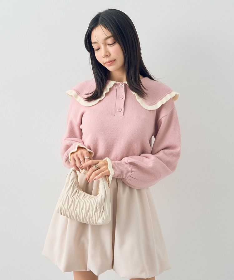 earth music&ecology「配色フリルカラーニットプルオーバー」|ニット・セーター|