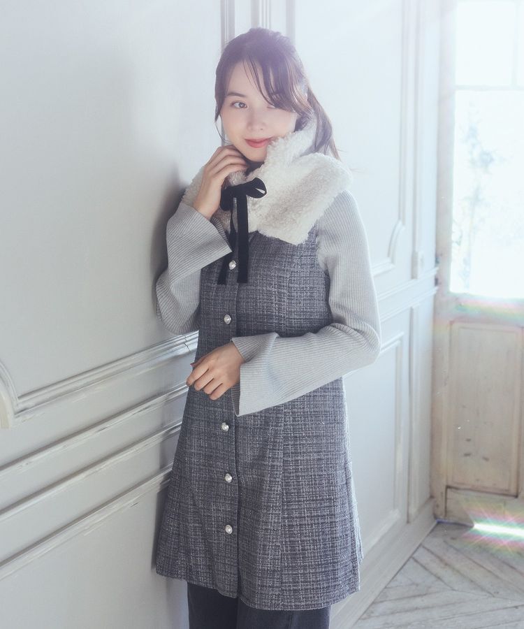 earth music&ecology「ツイードミニワンピース」|ジャンパースカート|