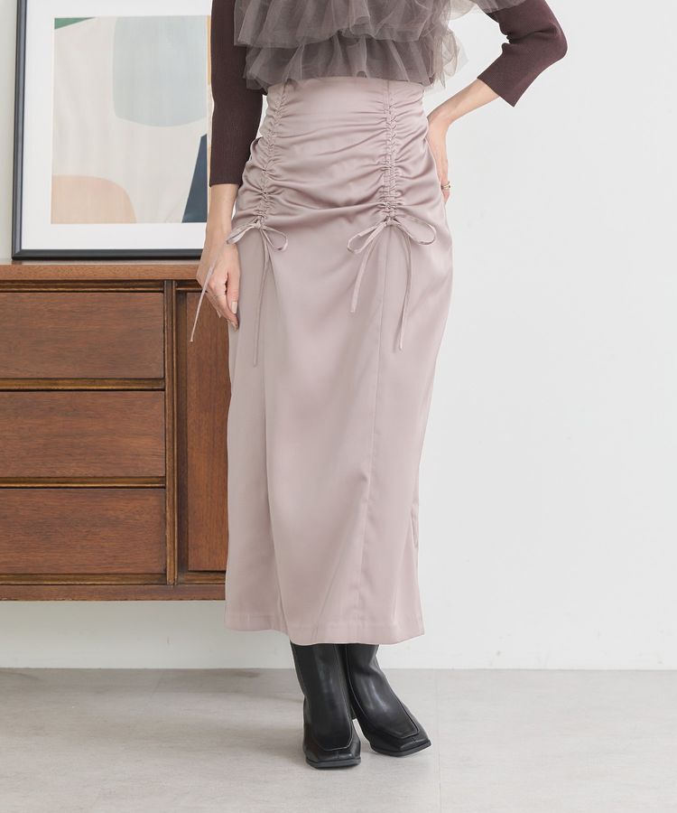 earth music&ecology「フロントドロストリボンナロースカート」|タイト|
