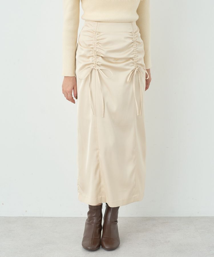 earth music&ecology「フロントドロストリボンナロースカート」|タイト|