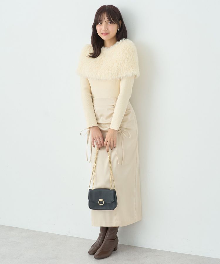 earth music&ecology「フロントドロストリボンナロースカート」|タイト|