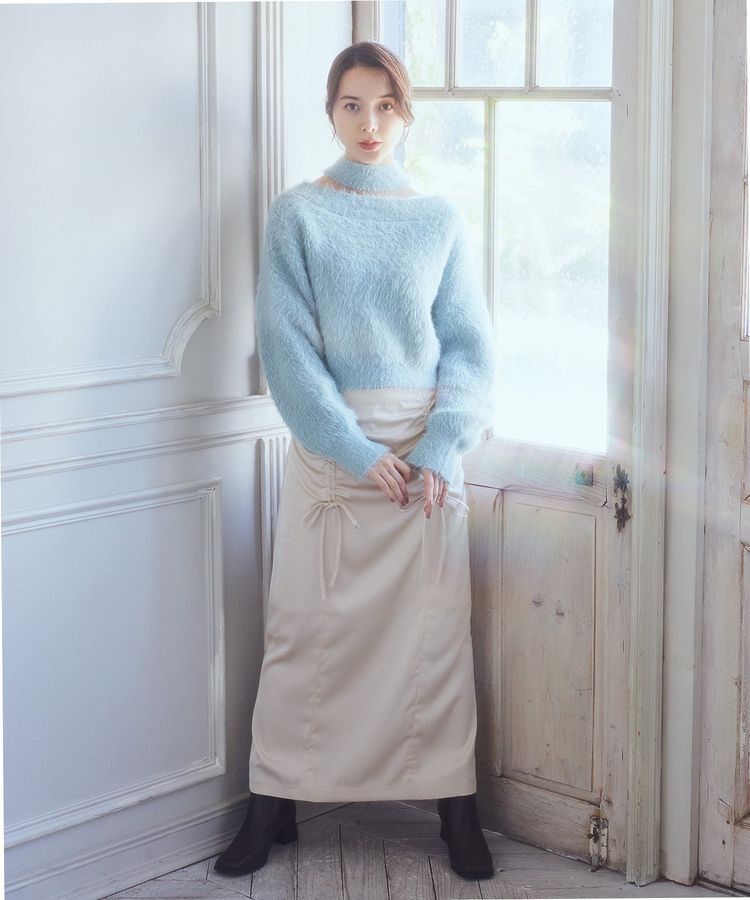 earth music&ecology「フロントドロストリボンナロースカート」|タイト|