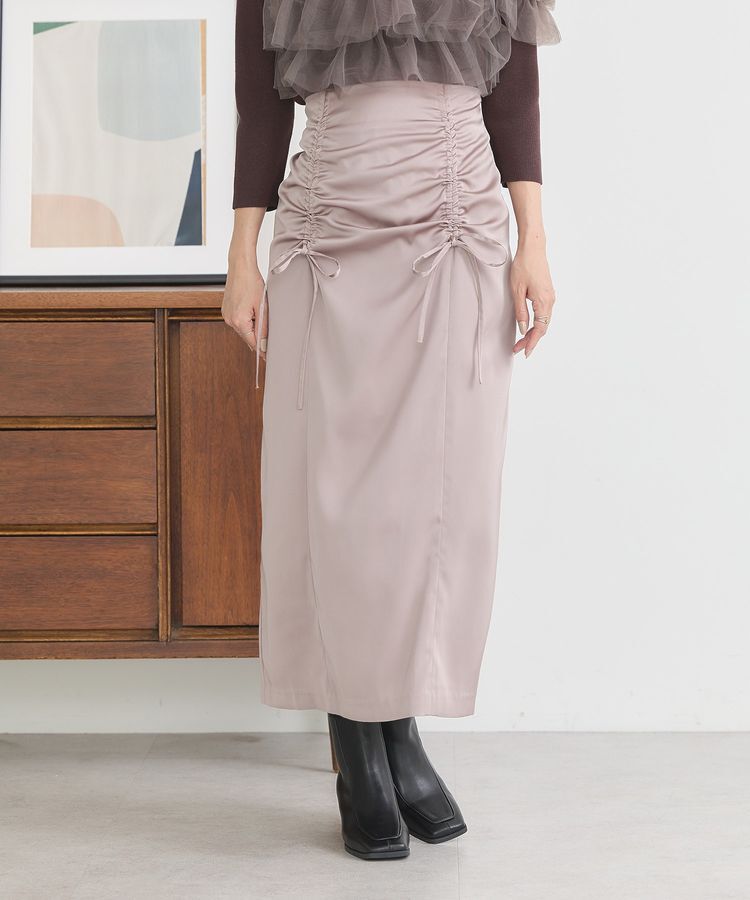earth music&ecology「フロントドロストリボンナロースカート」|タイト|