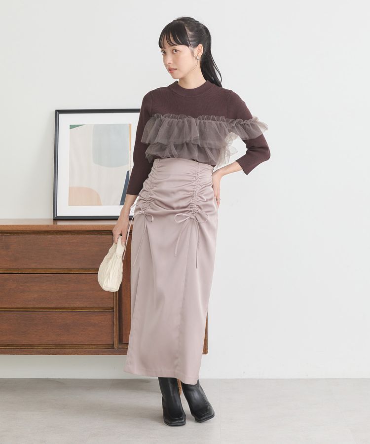 earth music&ecology「フロントドロストリボンナロースカート」|タイト|