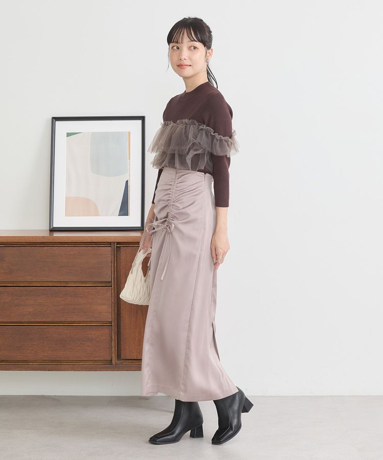 earth music&ecology「フロントドロストリボンナロースカート」|タイト|