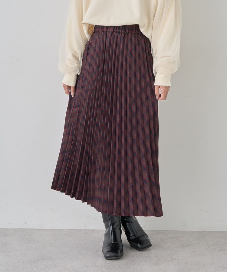 earth music&ecology「すきな丈T/Rプリーツスカート」|スカート|Check Bordeaux
