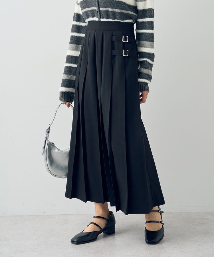 earth music&ecology「サイドバックルプリーツスカート」|スカート|Black