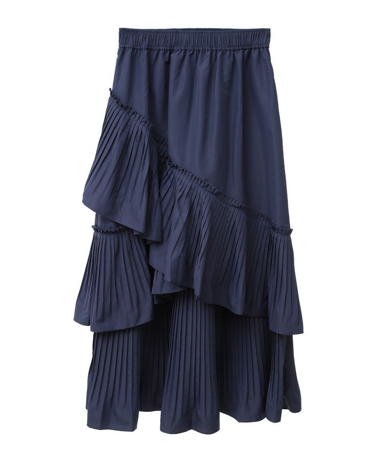 earth music&ecology「プリーツティアードスカート」|フレア|Navy
