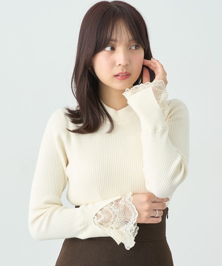 earth music&ecology「スリットレーススリーブプルオーバー」|ニット・セーター|Ivory