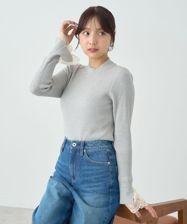 earth music&ecology「スリットレーススリーブプルオーバー」|ニット・セーター|