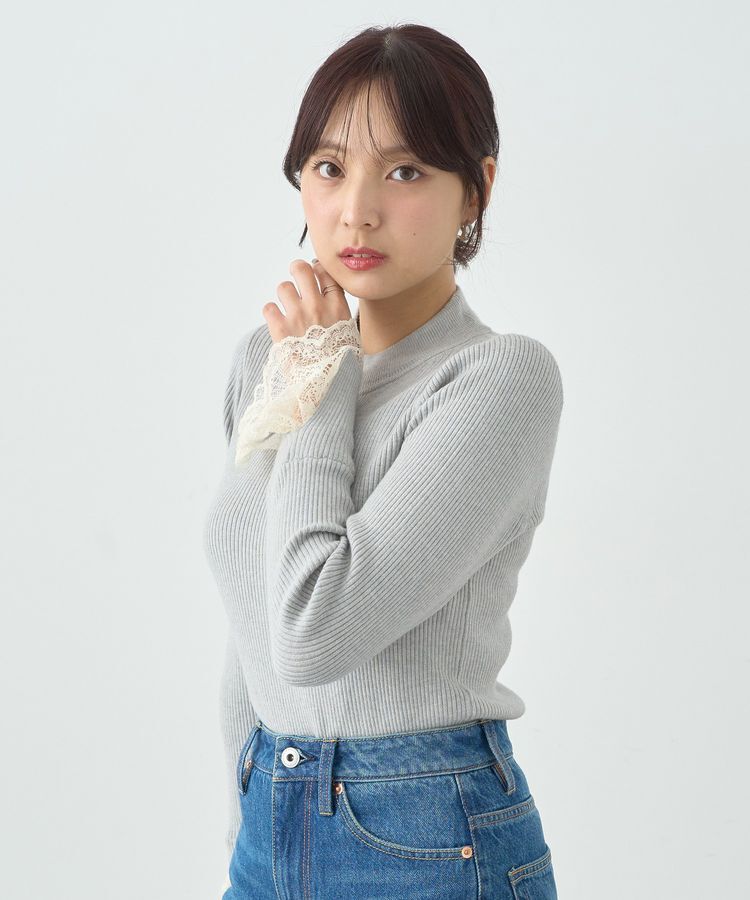 earth music&ecology「スリットレーススリーブプルオーバー」|ニット・セーター|