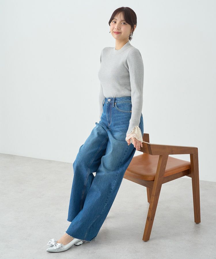 earth music&ecology「スリットレーススリーブプルオーバー」|ニット・セーター|