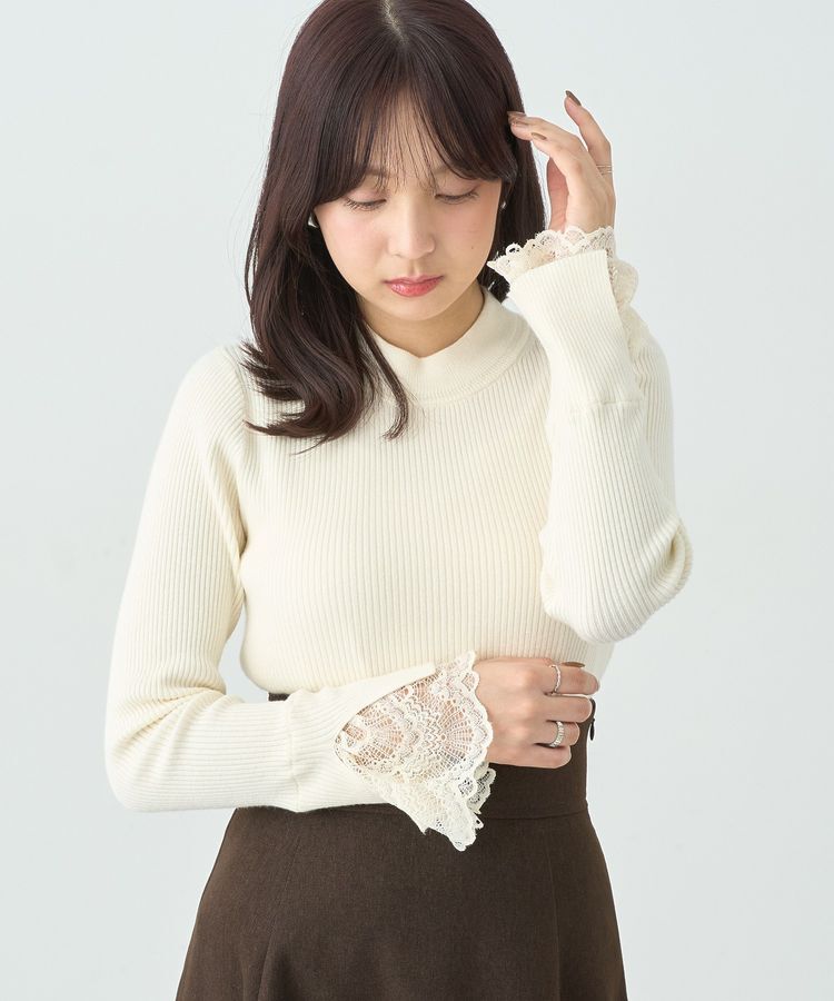earth music&ecology「スリットレーススリーブプルオーバー」|ニット・セーター|