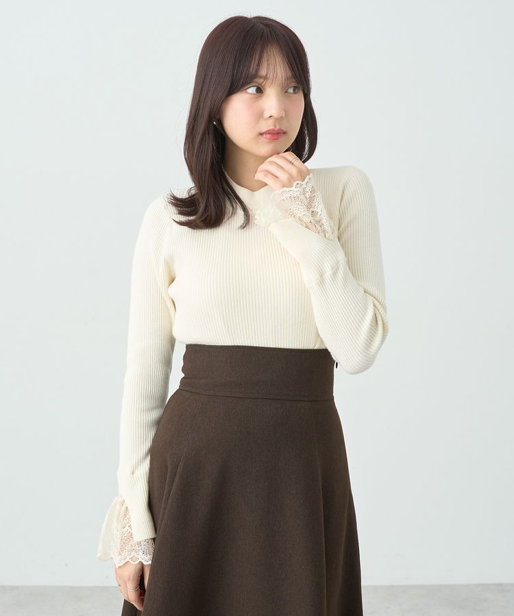 earth music&ecology「スリットレーススリーブプルオーバー」|ニット・セーター|