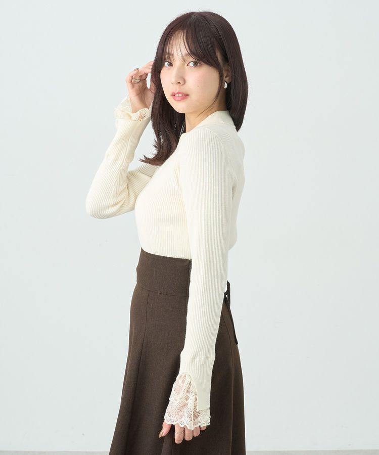 earth music&ecology「スリットレーススリーブプルオーバー」|ニット・セーター|