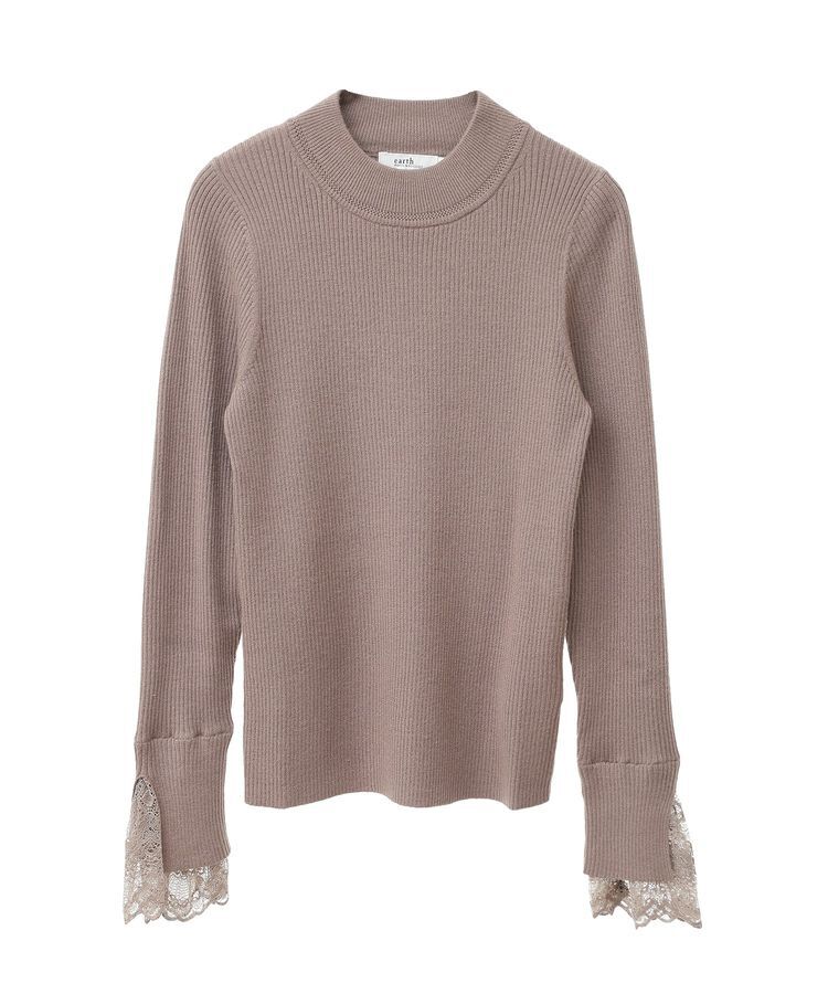 earth music&ecology「スリットレーススリーブプルオーバー」|ニット・セーター|Mocha