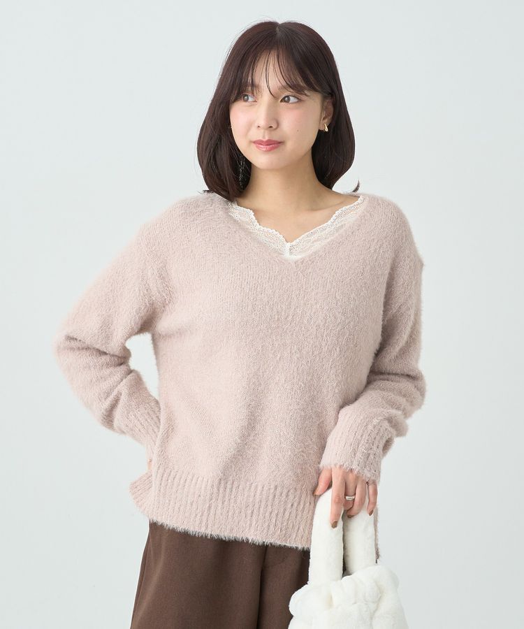 earth music&ecology「スパンコールシャギーVネックプルオーバー」|ニット・セーター|