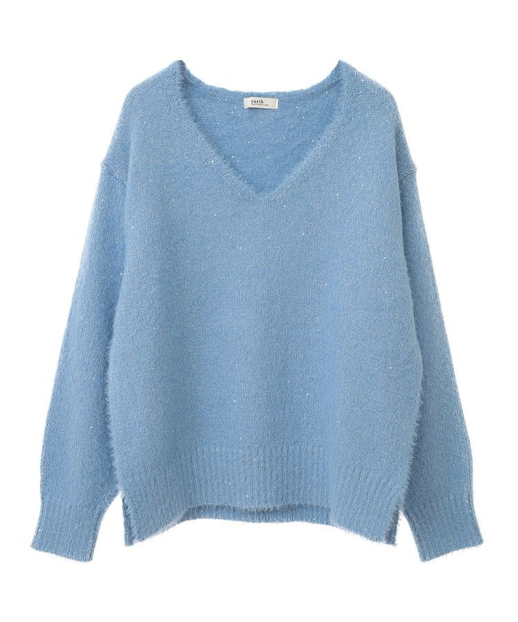earth music&ecology「スパンコールシャギーVネックプルオーバー」|ニット・セーター|Sax