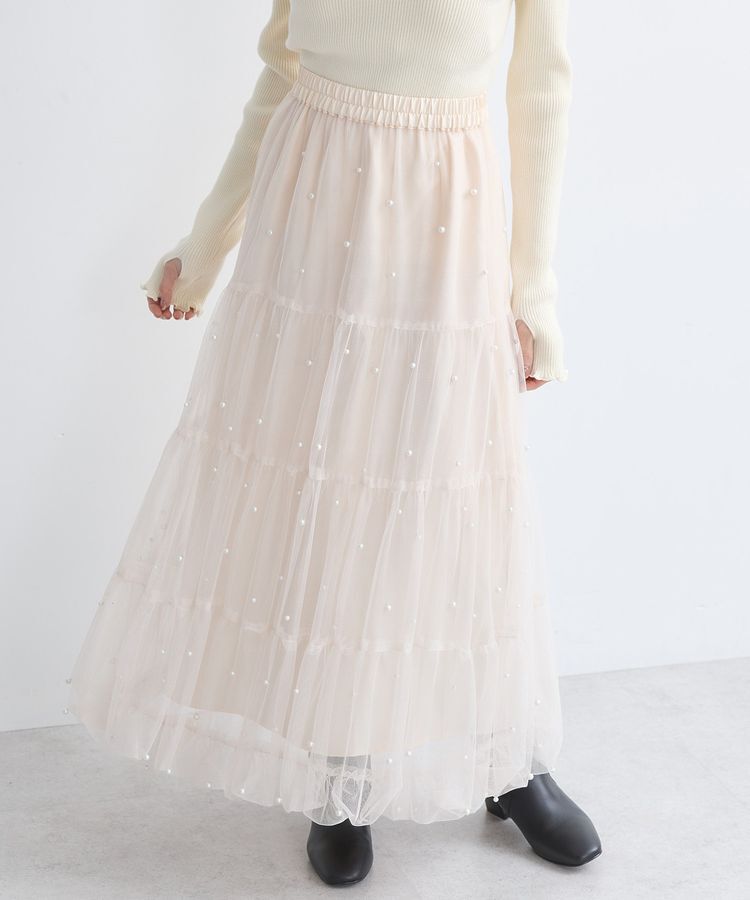 earth music&ecology「チュールパールスカート」|フレア|Ivory