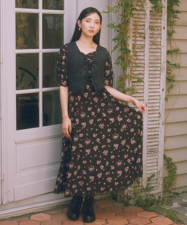 earth music&ecology「レース切替フラワーロングワンピース」|ワンピース|