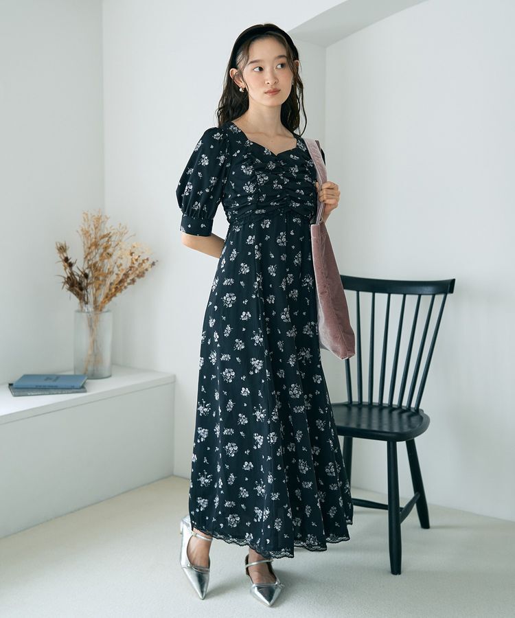 earth music&ecology「レース切替フラワーロングワンピース」|ワンピース|