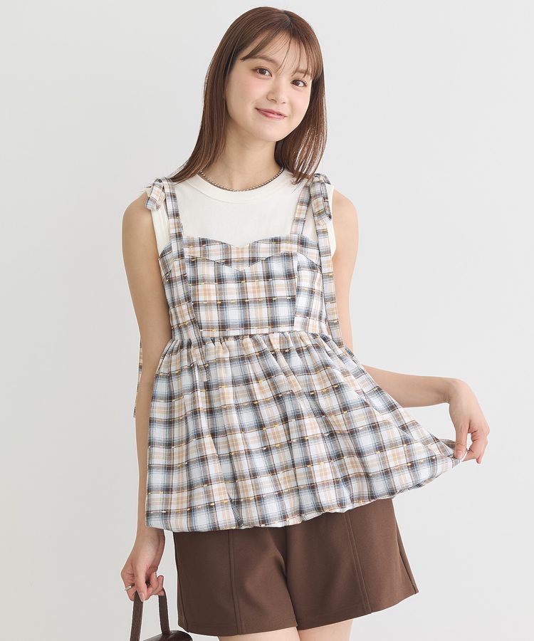 earth music&ecology「チェックパターンバルーンキャミビスチェ」|ベスト・ジレ|