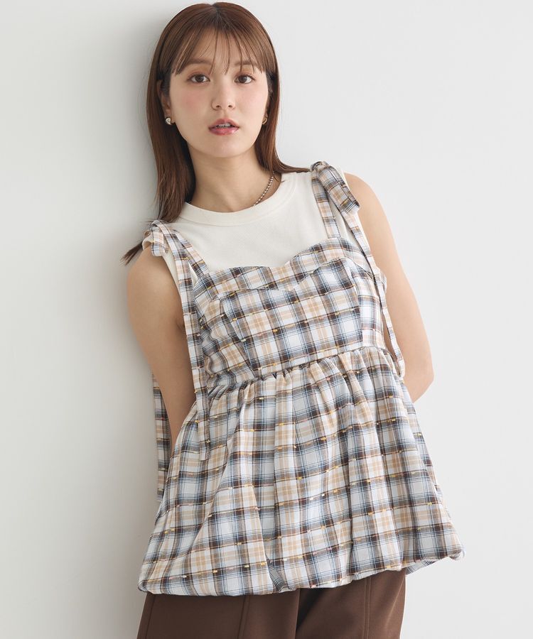 earth music&ecology「チェックパターンバルーンキャミビスチェ」|ベスト・ジレ|Brown