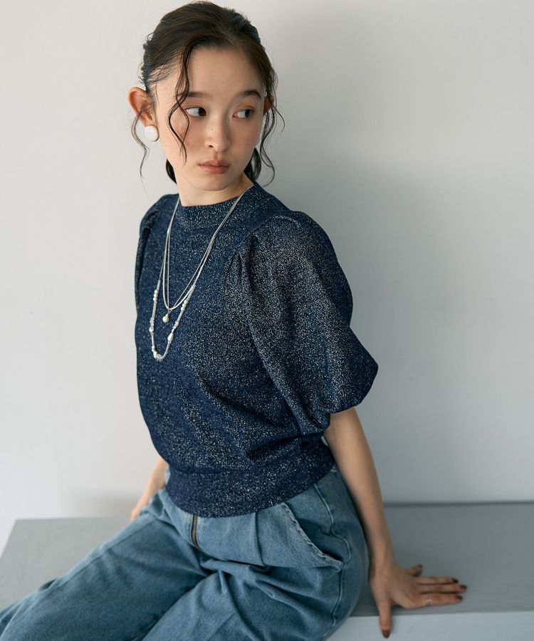 earth music&ecology「ラメモールパフスリニットプルオーバー」|ニット・セーター|