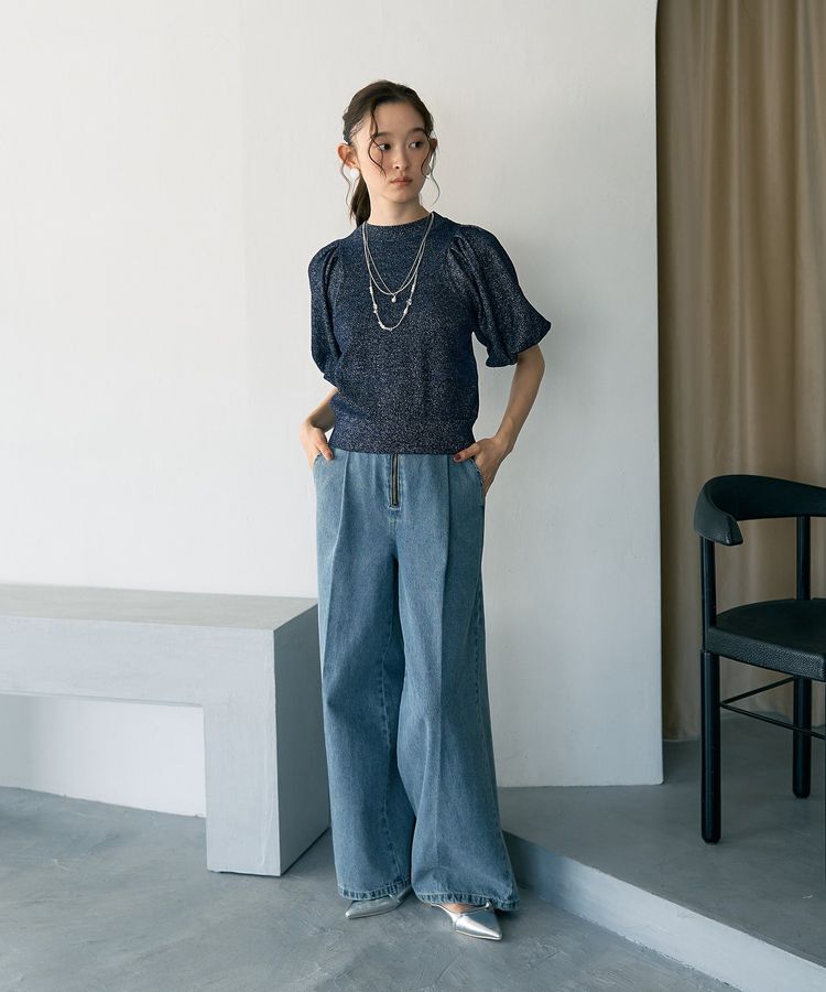 earth music&ecology「ラメモールパフスリニットプルオーバー」|ニット・セーター|