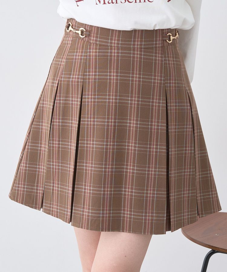 earth music&ecology「ビット付きミニスカート」|スカート|チェックブラウン