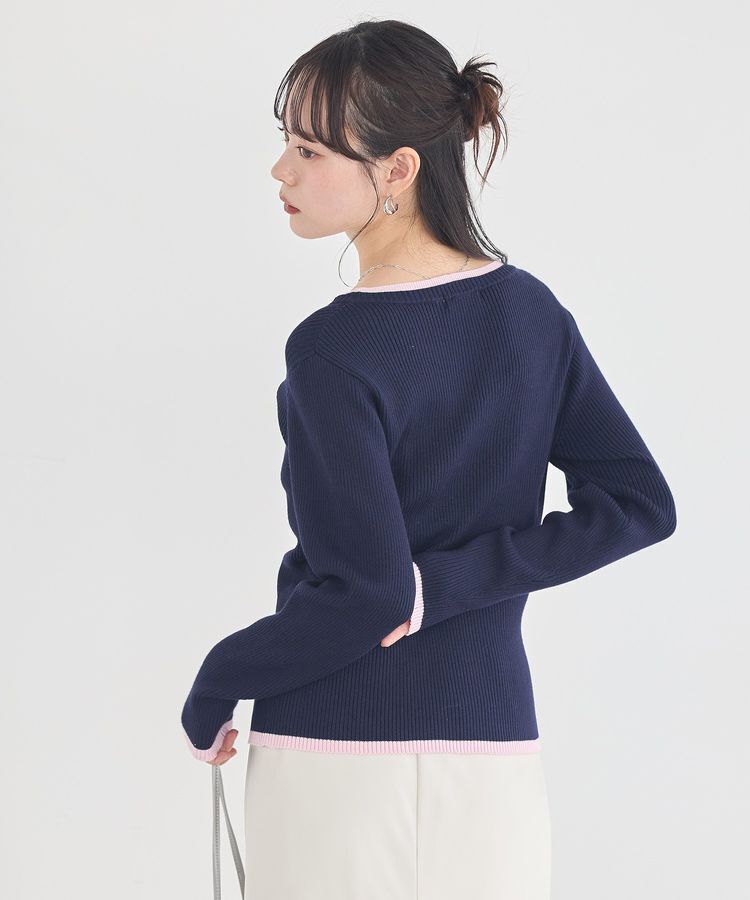 earth music&ecology「バイカラーヘンリーネックニットプルオーバー」|ニット・セーター|