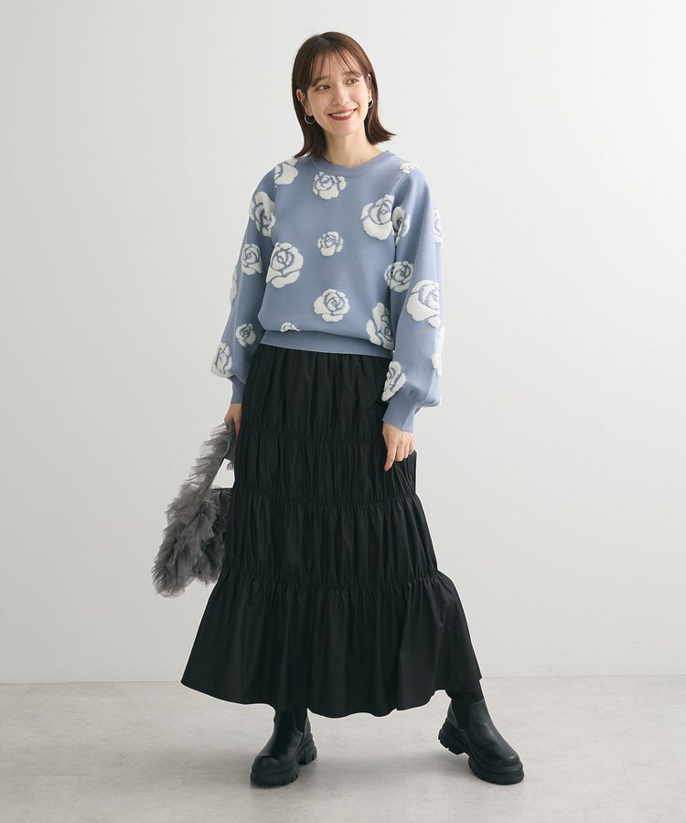 Green Parks「チンツ加工シャーリングスカート」|フレア|