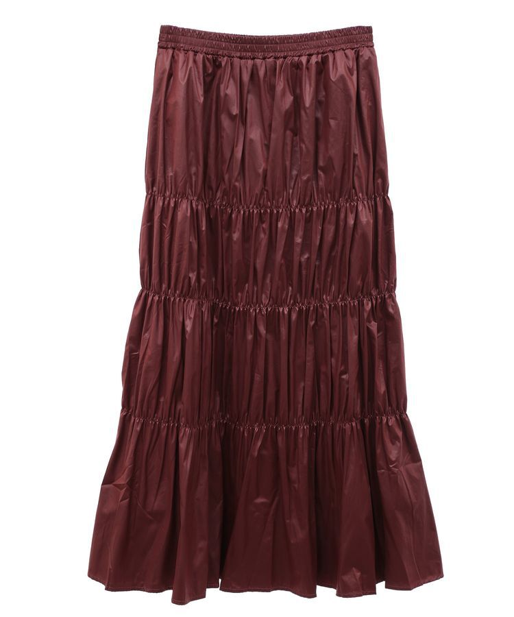 Green Parks「チンツ加工シャーリングスカート」|フレア|