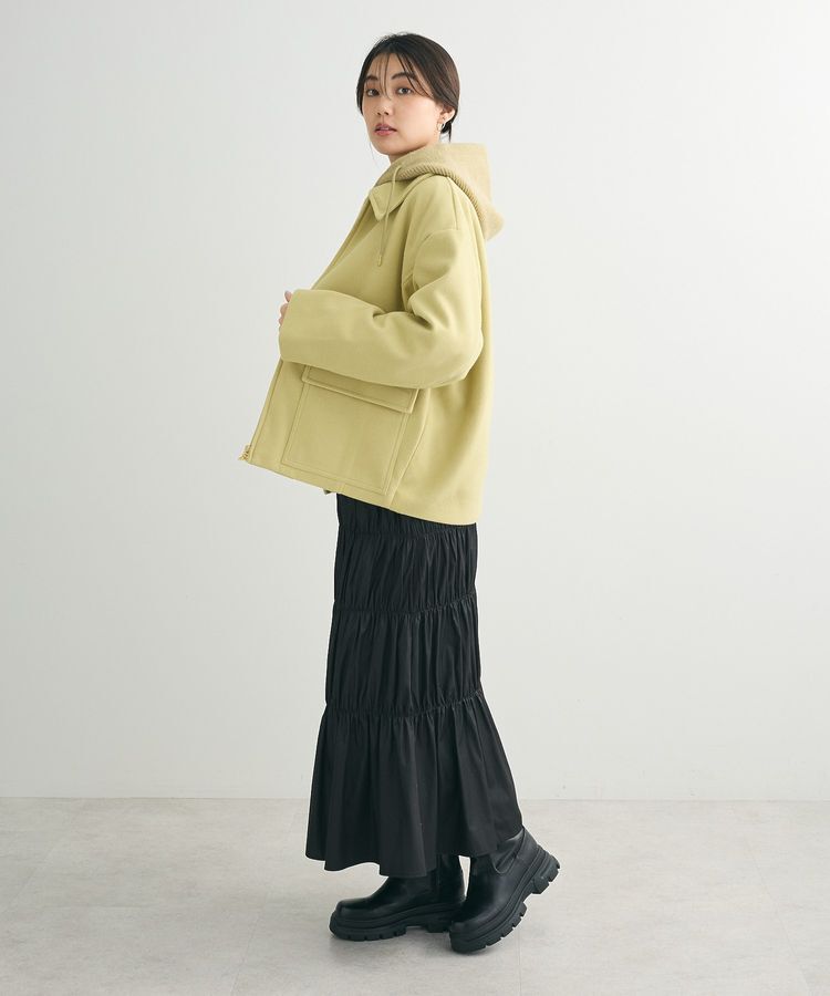 Green Parks「チンツ加工シャーリングスカート」|フレア|