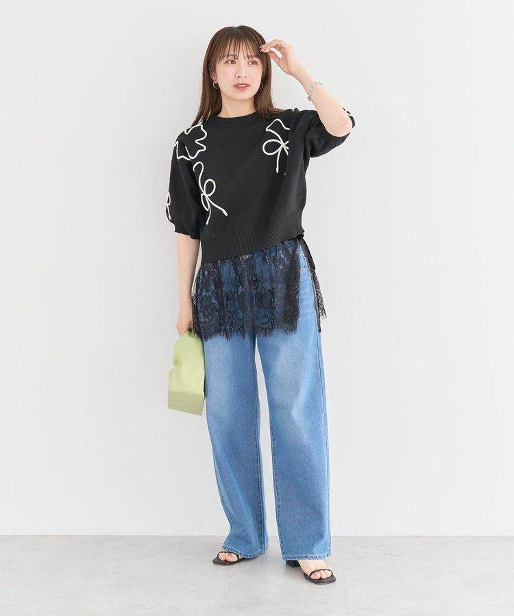 Green Parks「・ELENCARE DUE ライン刺繍5分袖ニット」|ニット・セーター|