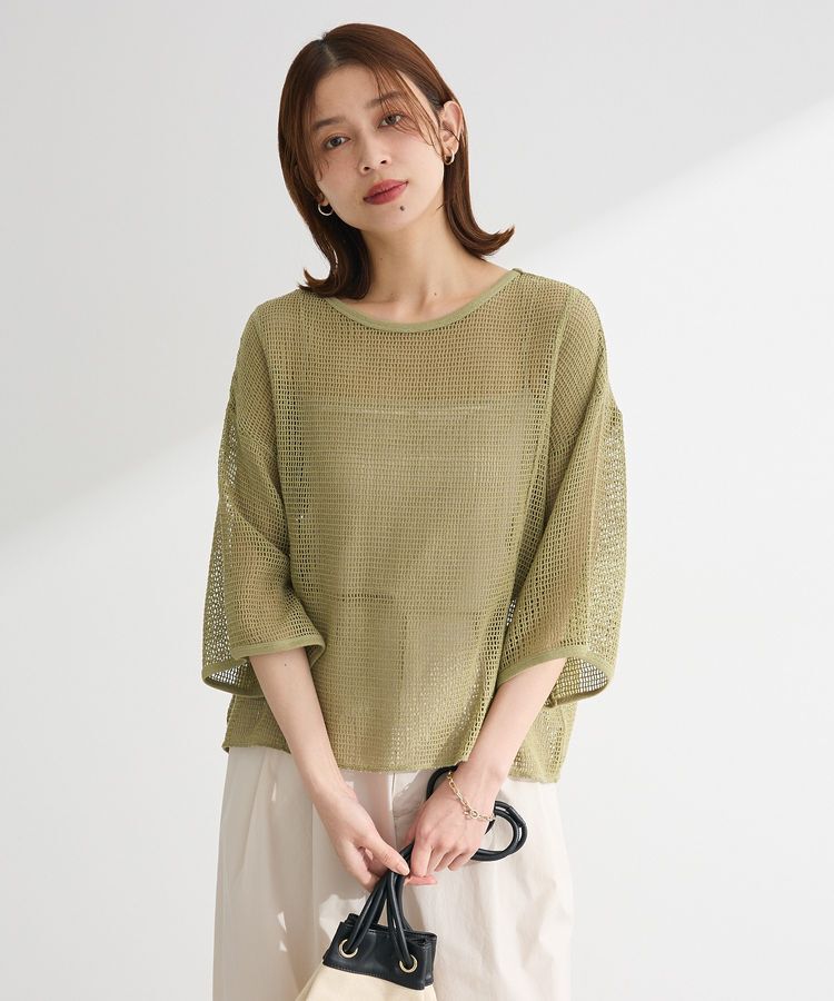 armonia「七分袖コットンメッシュラグラントップス」|Tシャツ・カットソー|