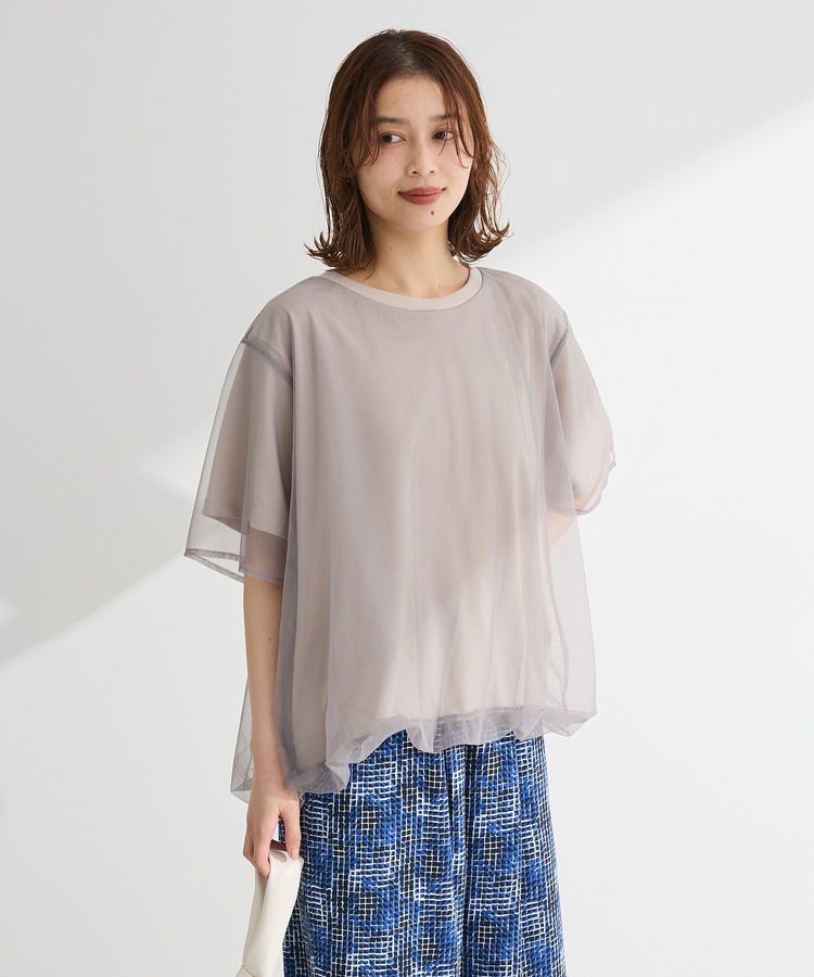 Green Parks「チュールドッキングバルーン5分袖プルオーバー」|Tシャツ・カットソー|