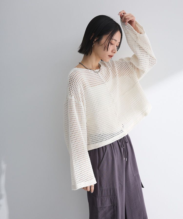 Green Parks「インド綿 前後2way メッシュショート丈カーディガン」|カーディガン|