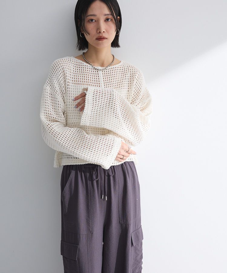 Green Parks「インド綿 前後2way メッシュショート丈カーディガン」|カーディガン|