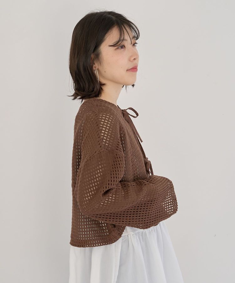 Green Parks「インド綿 前後2way メッシュショート丈カーディガン」|カーディガン|