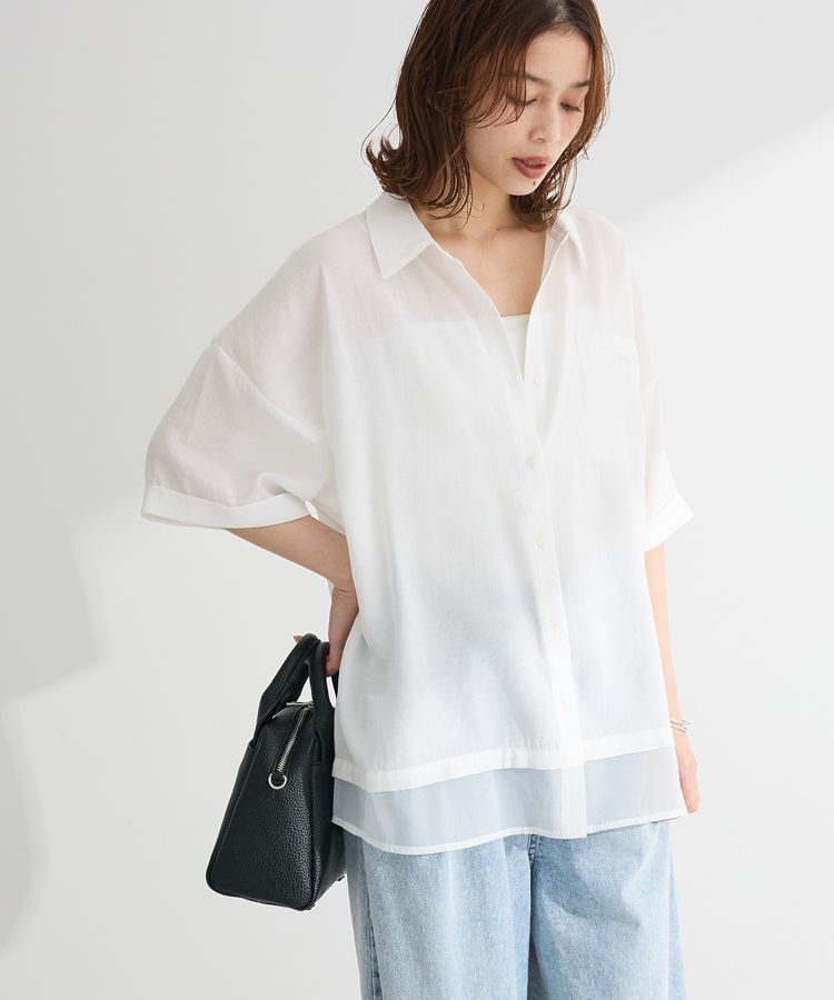 Green Parks「裾レイヤードショートスリーブシャツ」|シャツ・ブラウス|Off White