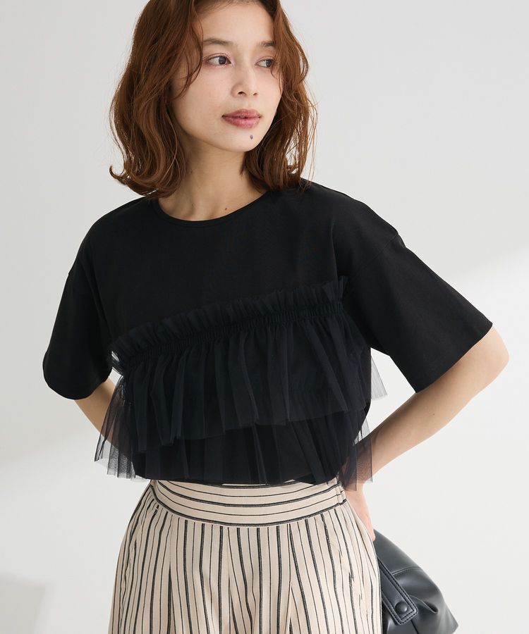 Green Parks「・ELENCARE DUE チュールフリルレイヤーTEE」|Tシャツ・カットソー|Black