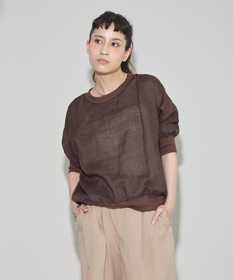 GARAGE OF GOOD CLOTHING「リブ切り替えリネンプルオーバー」|シャツ・ブラウス|Dark Brown