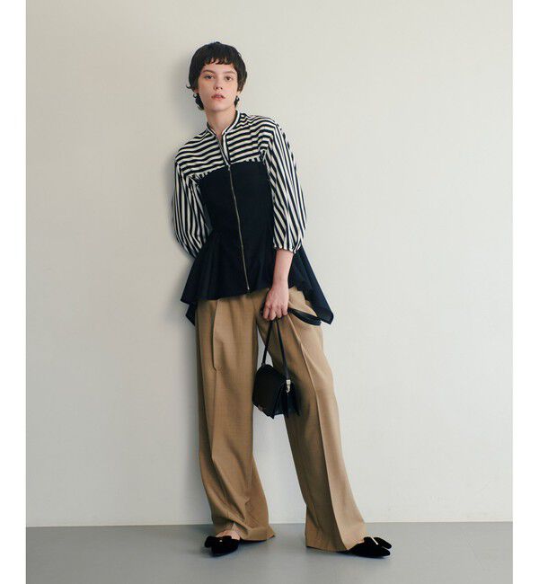 allureville「ギャバタックモダンワイドパンツ」|その他|ベージュ