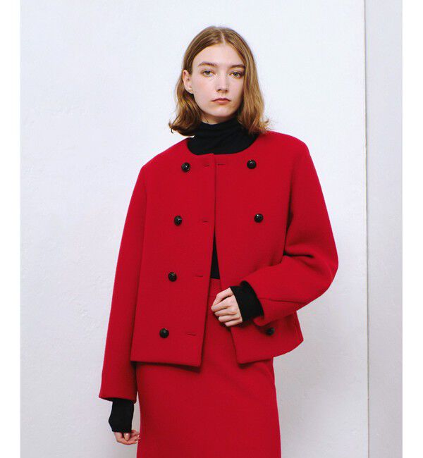 allureville「ショートビーバーノーカラージャケット」|ノーカラージャケット|