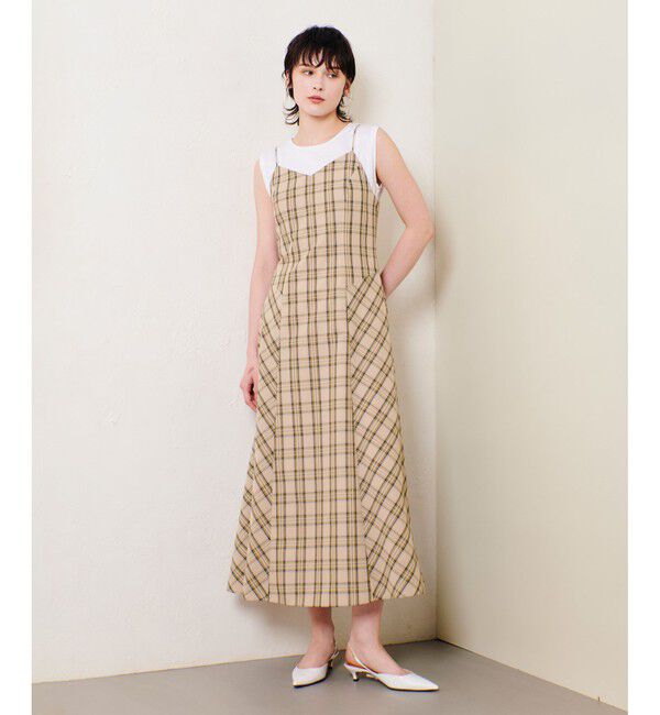 allureville「チェックバックコンシャスキャミワンピース」|ワンピース|ベージュ
