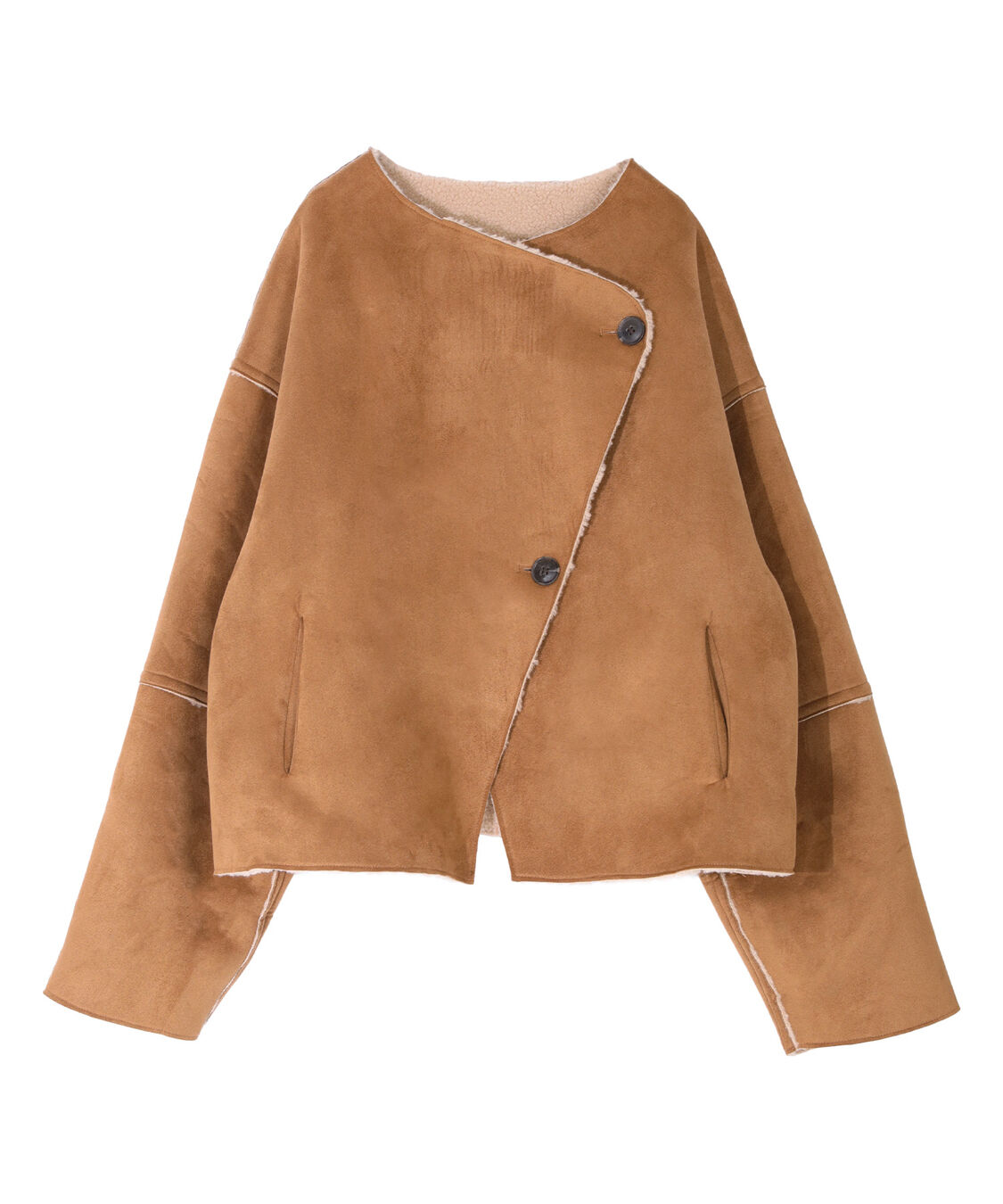 titivate「フェイクムートンノーカラージャケット」|ノーカラーコート|